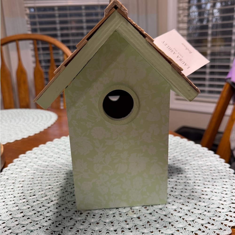 Laura Ashley Decorative Light Green Floral Birdhouse with Natural Roof